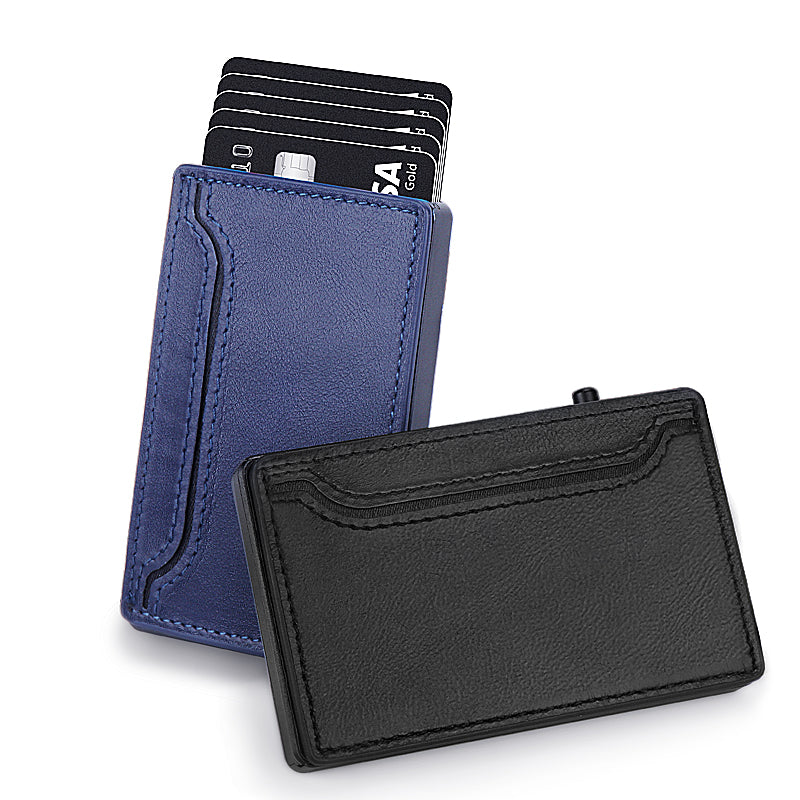 Cartera TOYFID con funda de piel sintética, tarjetero desplegable de aleación de aluminio