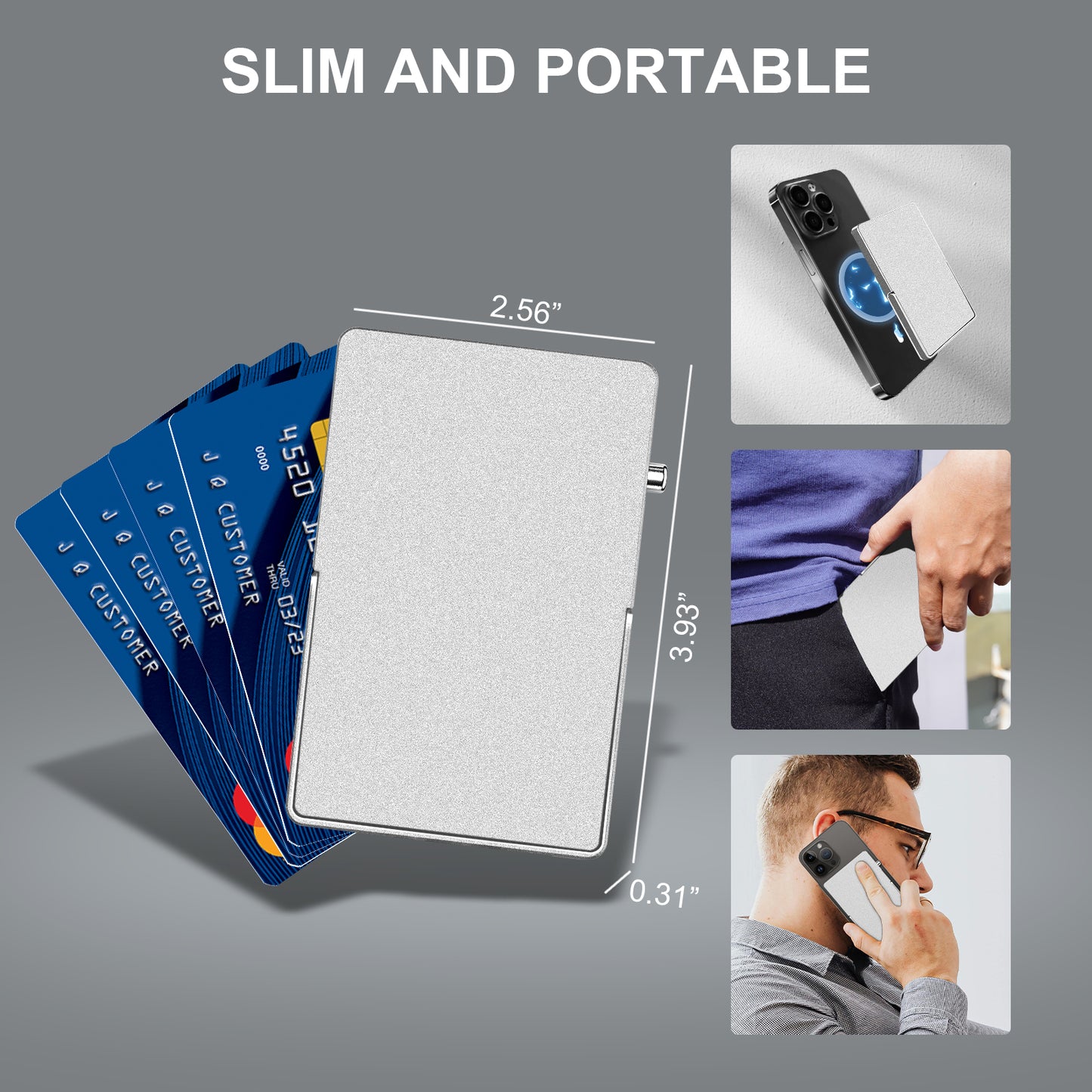 Cartera minimalista con bloqueo RFID y tarjetero delgado para Magsafe con soporte ajustable, billetera magnética emergente de metal para hombre TOYFID