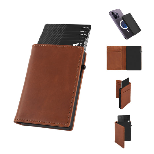 TOYFID Aluminum Alloy Wallet With Genuine Leather Cover Men's Billfolds