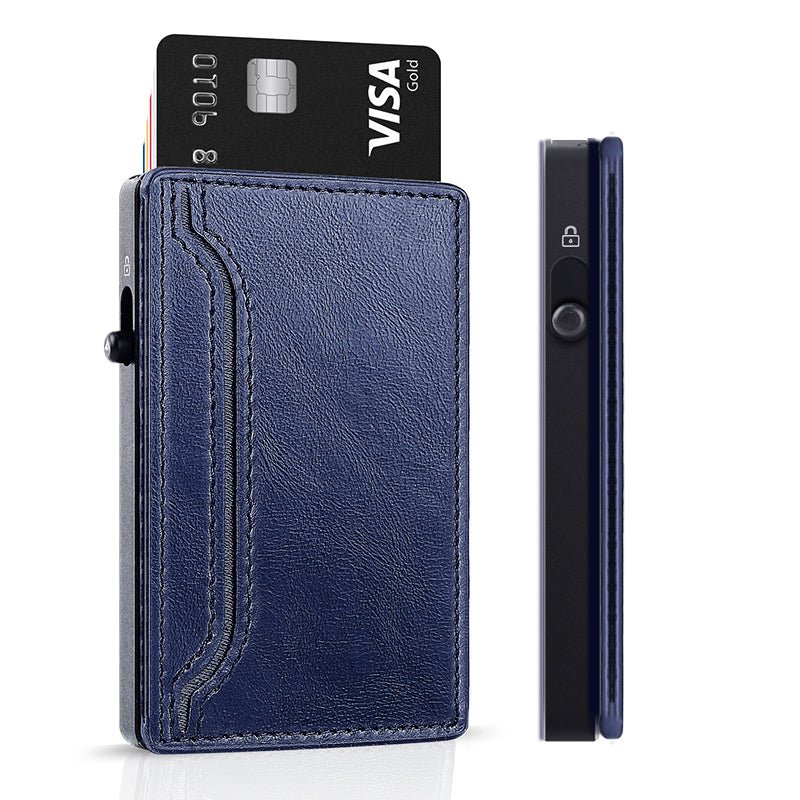 Cartera TOYFID con funda de piel sintética, tarjetero desplegable de aleación de aluminio