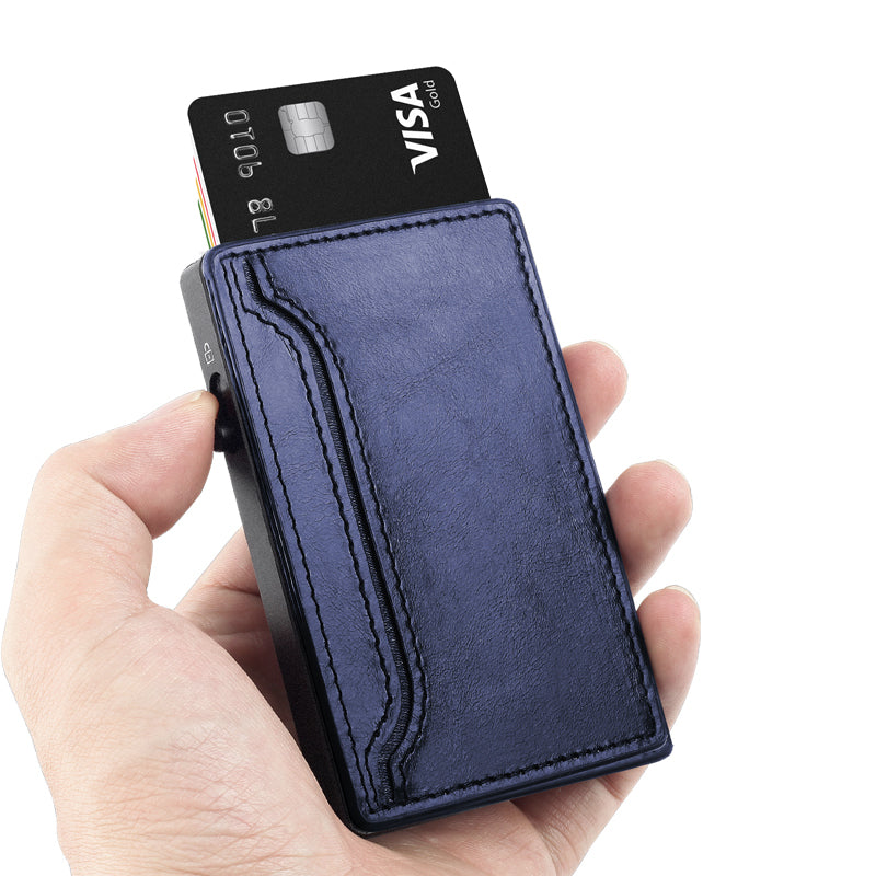 Cartera TOYFID con funda de piel sintética, tarjetero desplegable de aleación de aluminio