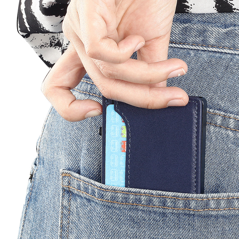 Cartera TOYFID con funda de piel sintética, tarjetero desplegable de aleación de aluminio
