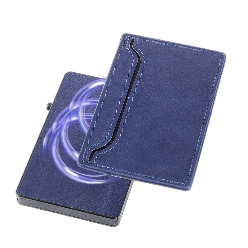 Cartera TOYFID con funda de piel sintética, tarjetero desplegable de aleación de aluminio