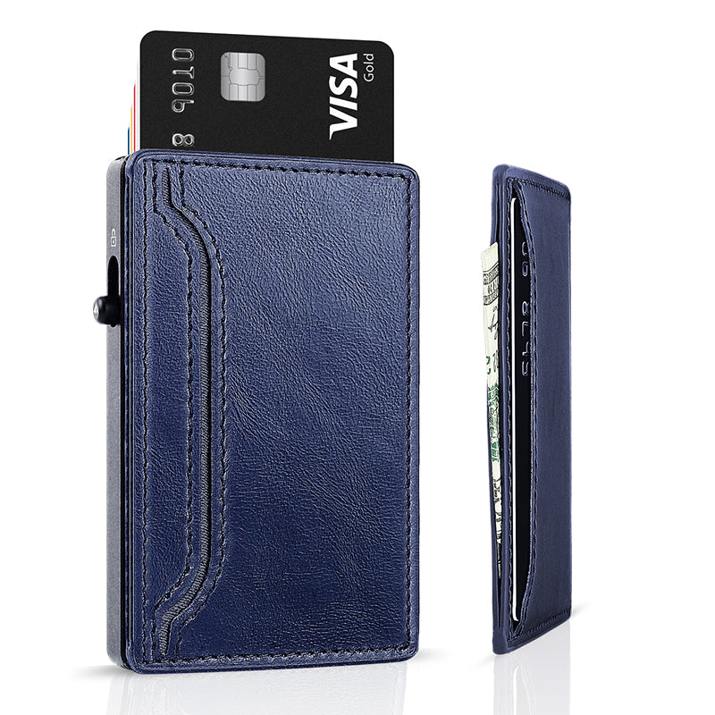 Cartera TOYFID con funda de piel sintética, tarjetero desplegable de aleación de aluminio