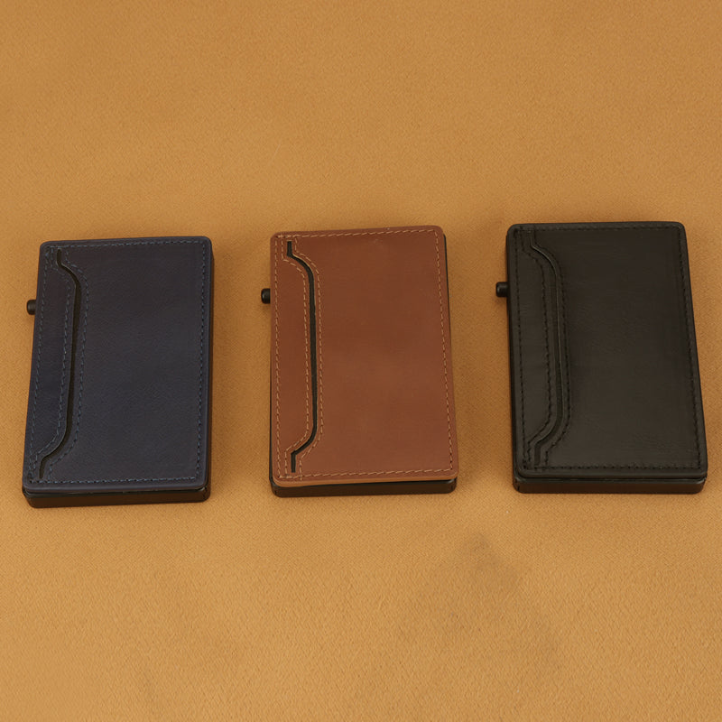 Cartera TOYFID con funda de piel sintética, tarjetero desplegable de aleación de aluminio
