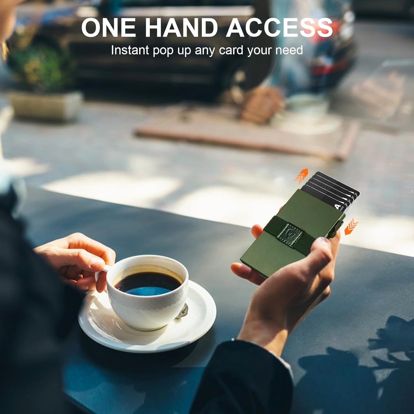 Slim Wallet for Men, Minimalist Pop Up Metal RFID Blocking Mens Wallets with Expandable Backplate & Cash Band