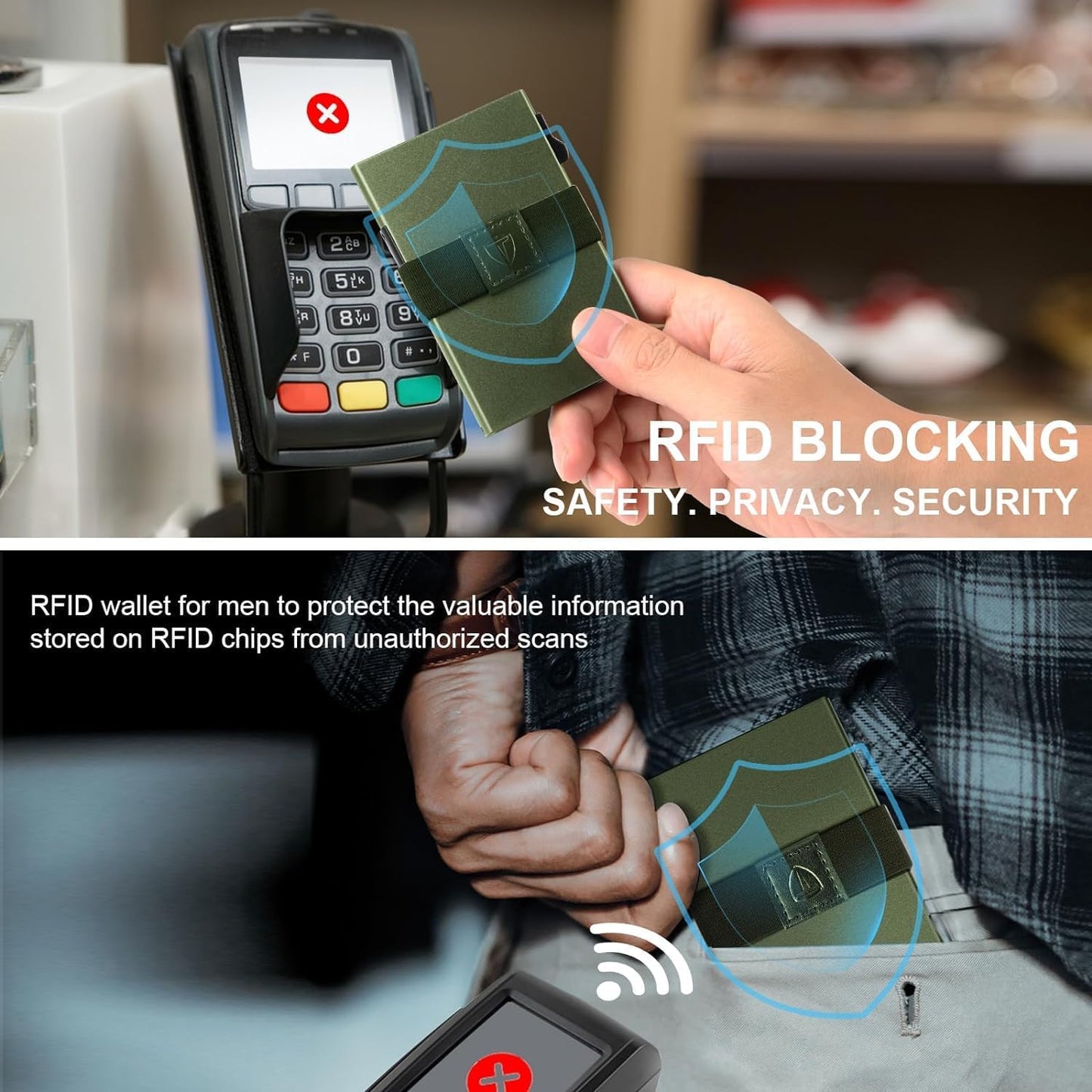 Slim Wallet for Men, Minimalist Pop Up Metal RFID Blocking Mens Wallets with Expandable Backplate & Cash Band