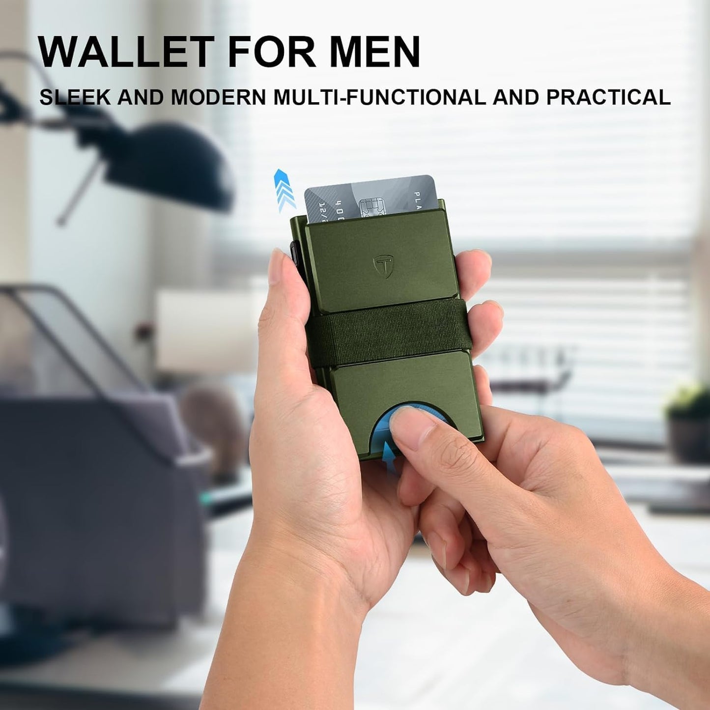 Slim Wallet for Men, Minimalist Pop Up Metal RFID Blocking Mens Wallets with Expandable Backplate & Cash Band