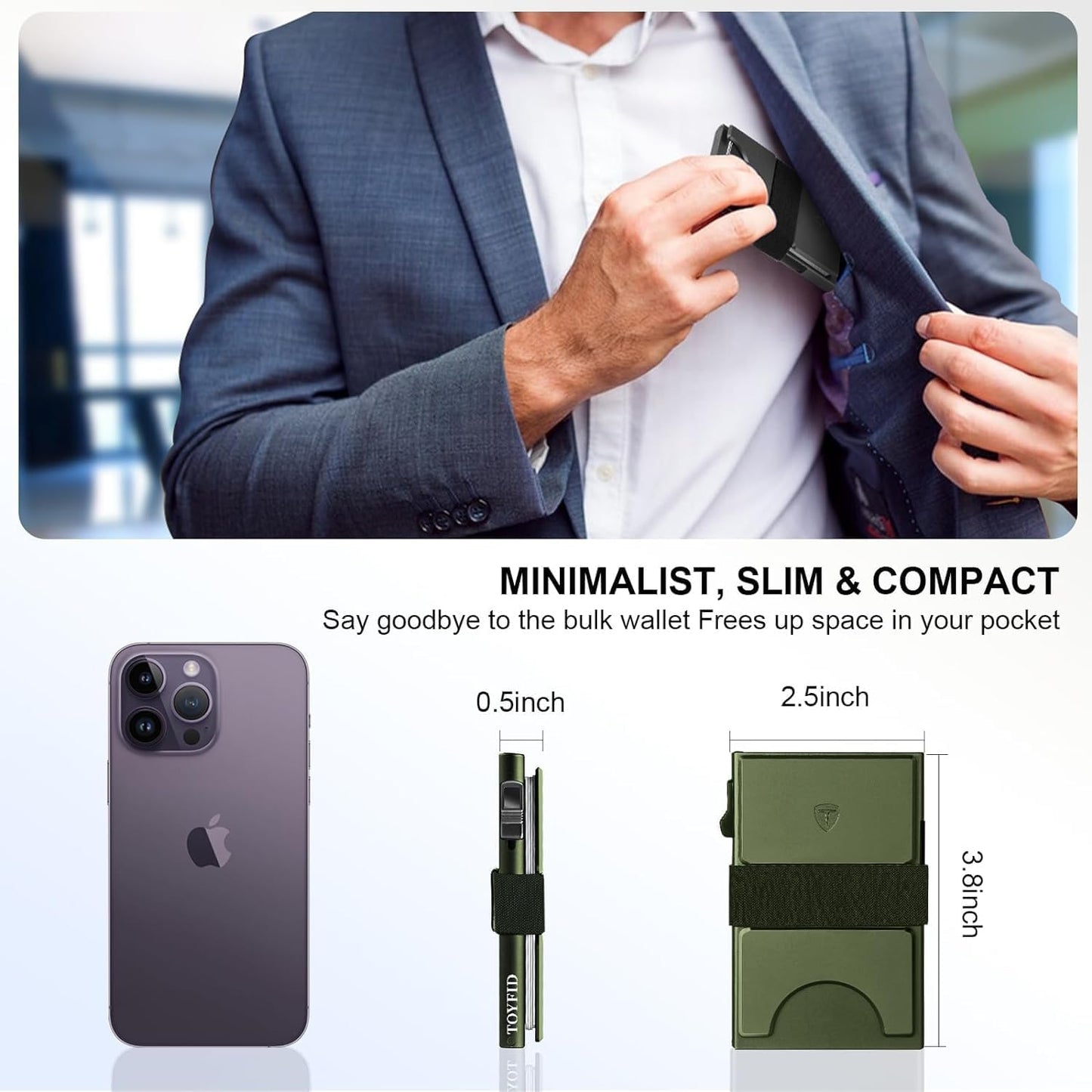 Slim Wallet for Men, Minimalist Pop Up Metal RFID Blocking Mens Wallets with Expandable Backplate & Cash Band