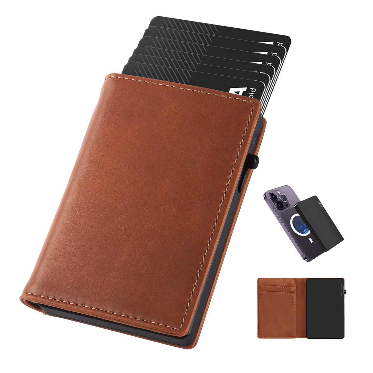 TOYFID Men's Wallet With Airtag Slot - RFID Blocking Pop-Up Card Holder, Genuine Leather & Aluminum