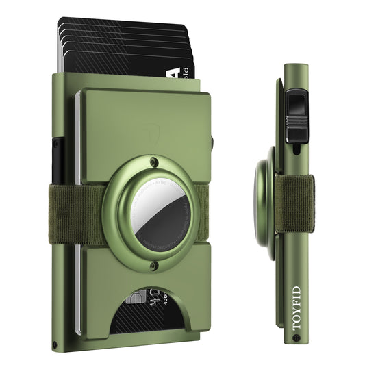 RFID Wallet for Men 12 Cards Paper Money Organiser with AirTag Slot Small Metal Card Holder with Slid Ejector Button Quick Access to Bank Credit Card,Aluminium