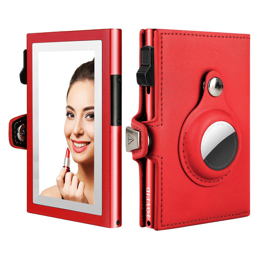 Women Wallet for Airtag, Small Pretty Wallet with Mirror for Women,Pop Up Wallet Compatible with Airtag, Tri-fold Genuine Leather Wallet Women with Mirror