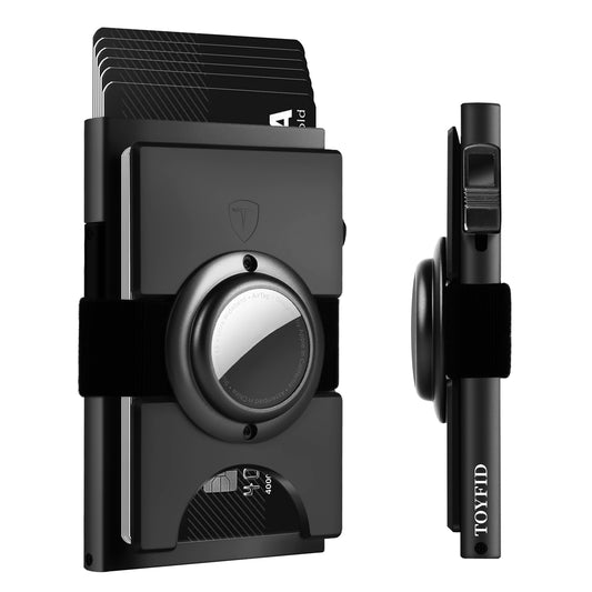 RFID Wallet for Men 12 Cards Paper Money Organiser with AirTag Slot Small Metal Card Holder with Slid Ejector Button Quick Access to Bank Credit Card,Aluminium