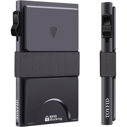 メンズ スリムウォレット、ミニマリスト ポップアップ式 メタル RFIDブロック メンズ財布 拡張可能バックプレート＆キャッシュバンド付き