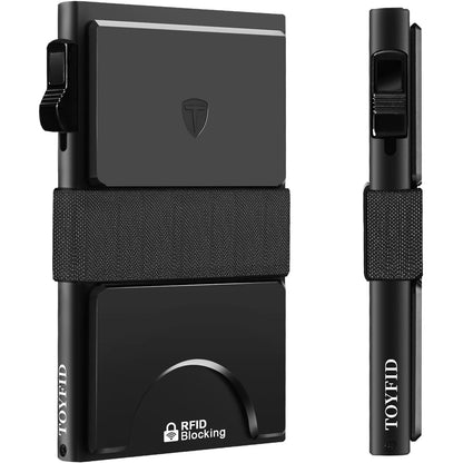 メンズ スリムウォレット、ミニマリスト ポップアップ式 メタル RFIDブロック メンズ財布 拡張可能バックプレート＆キャッシュバンド付き
