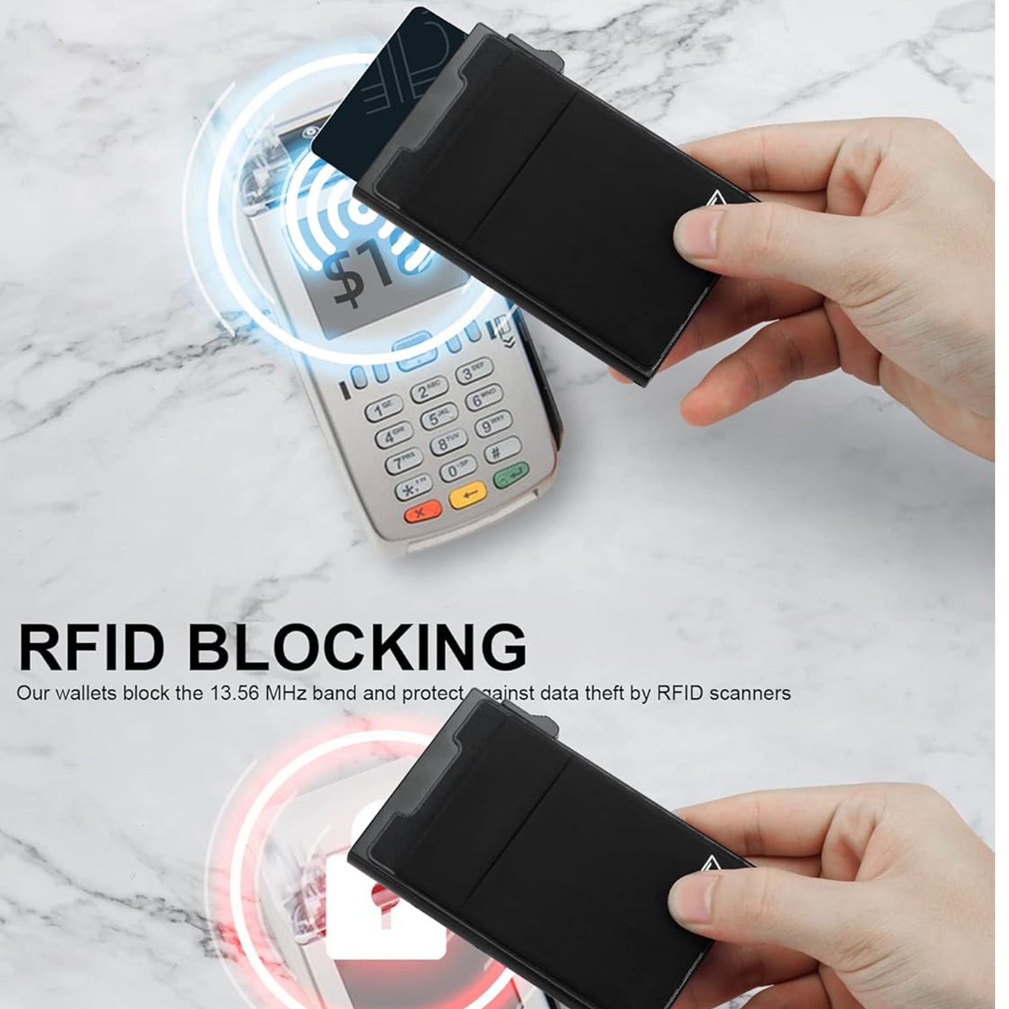 スリム RFIDブロック財布、ポップアップ ミニマリスト カードホルダー 男女兼用、金属製薄型フロントポケット財布、クレジットカードホルダー（伸縮性コインポケット付き）